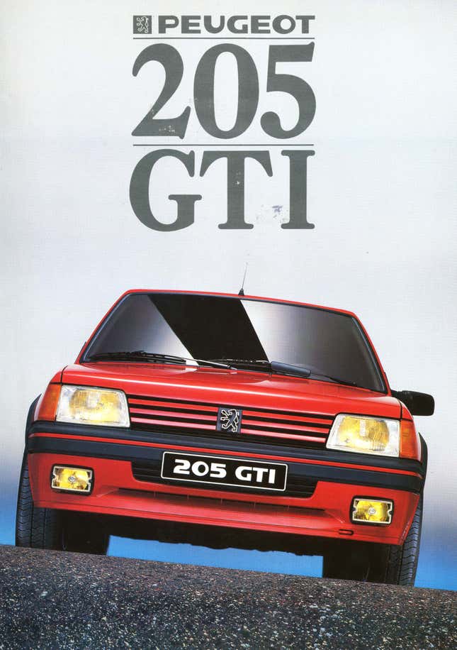 An archive print advertisement for the Peugeot 205 GTI from the '80s