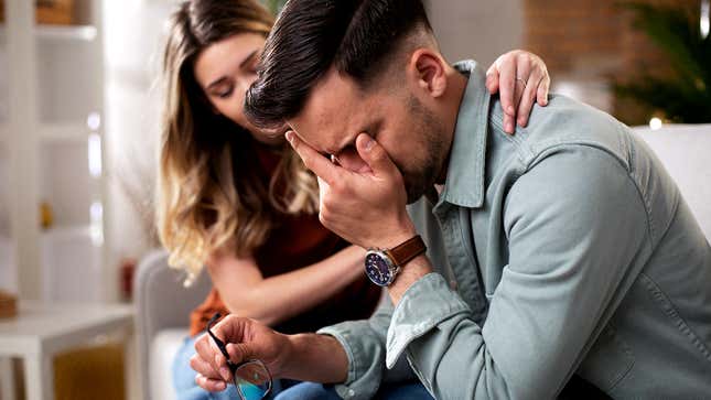 Image for article titled Sobbing Husband Doesn’t Understand Why He Can’t Bring Fake Sword With Him To Work