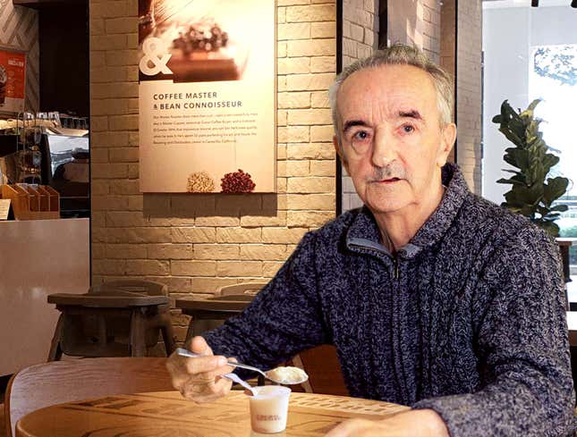 Image for article titled Unclear Where Old Man At Coffee Shop Got Little Thing Of Rice Pudding