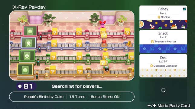 The multiplayer connection screen from Mario Party Superstars.