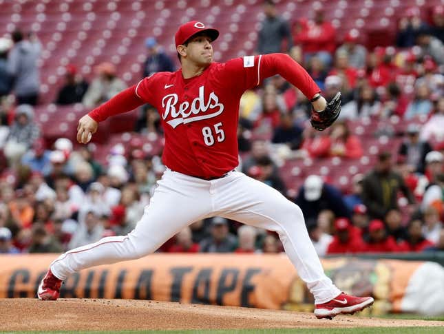 Apr 16, 2023; Cincinnati, Ohio, USA; Cincinnati Reds starting pitcher Luis Cessa (85) throws against the Philadelphia Phillies during the first inning at Great American Ball Park.