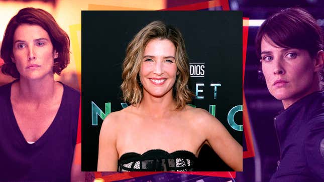 Center: Cobie Smulders (Photo: Jesse Grant/Getty Images for Disney); Left: Smulders in Secret Invasion (Photo: Des Willie/Marvel Studios); Right: Smulders in The Avengers (Photo: Disney)