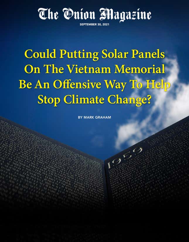 Image for article titled Could Putting Solar Panels On The Vietnam Memorial Be An Offensive Way To Help Stop Climate Change?