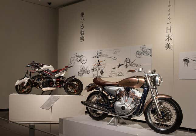 Yamaha motorcycles on display at the Hiroshima Prefectural Art Museum in November.