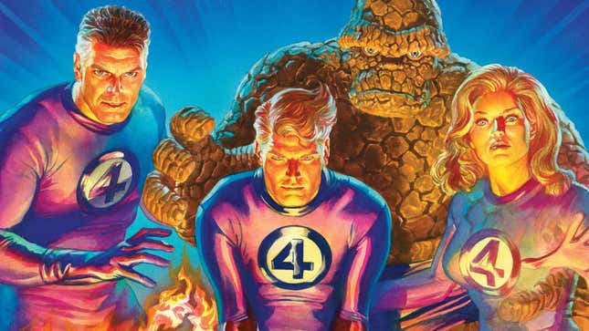 Marvel's Fantastic Four powering up in a comic-book cover illustration.