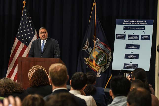 Alvin Bragg, Manhattan district attorney, during a news conference in New York, US, on Tuesday, April 4, 2023. Donald