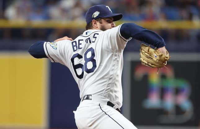 Jun 6, 2023; St. Petersburg, Florida, USA;  Tampa Bay Rays relief pitcher Jalen Beeks (68) throws a pitch against the Minnesota Twins during the eighth inning at Tropicana Field.