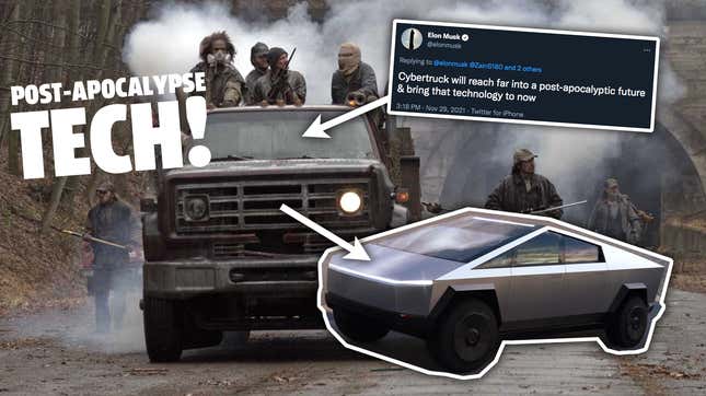 Image for article titled Elon Musk Tweets About Cybertruck Bringing &quot;Post-Apocalyptic&quot; Technology To The Present