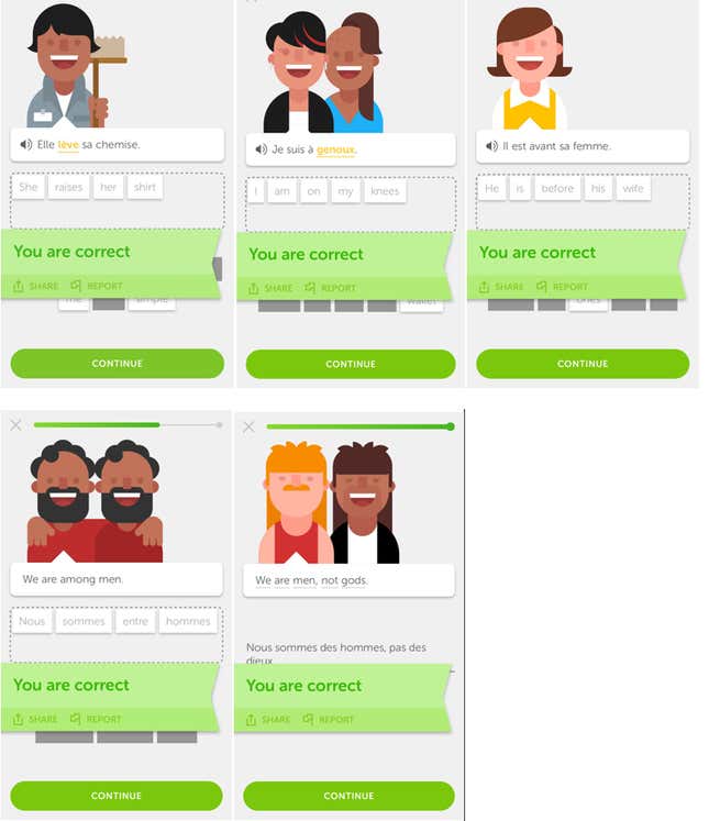 Screenshot of French lessons in Duolingo
