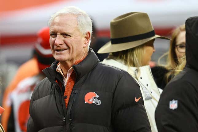 Dec 17, 2022; Cleveland, Ohio, USA; Cleveland Browns managing and principal partner Jimmy Haslam walks on the sideline before the game between the Cleveland Browns and the Baltimore Ravens at FirstEnergy Stadium.
