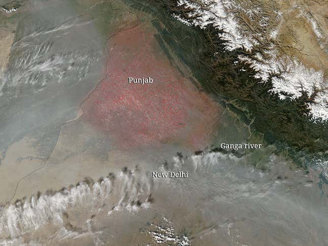 Image for article titled This NASA image explains why it’s getting difficult to breathe in Delhi