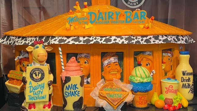Cheese sculpture sculpted to look like Indiana State Fair Dairy Bar