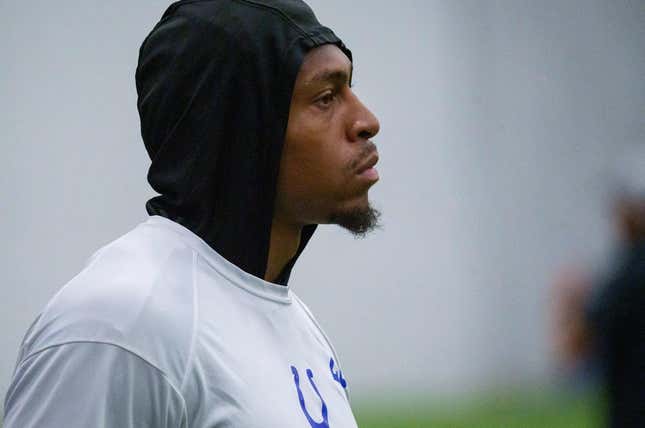 Jul 28, 2023; Westfield, Indiana, USA; Indianapolis Colts running back Jonathan Taylor (28) makes his way around the field during an indoor practice at Grand Park Sports Campus.