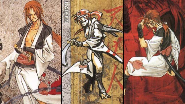 A one-armed, female samurai drawn in a classic, Japanese style.