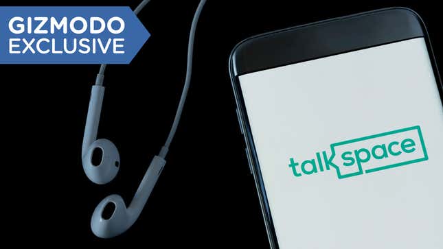 The Talkspace app logo on a phone.