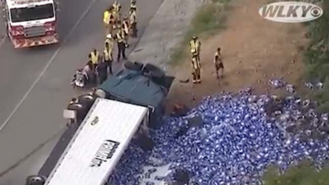 Image for article titled Nothing of Value Lost as Bud Light Truck Overturns on Kentucky Highway