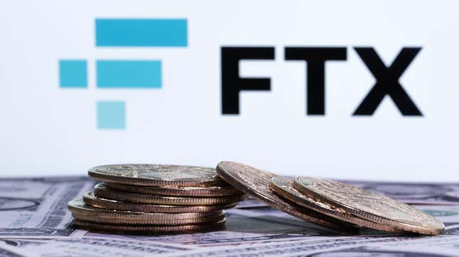 Stock photo of FTX logo and money