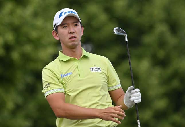 Jun 10, 2023; Toronto, ON, CAN;  S.Y. Noh plays a tee shot at the 10th hole during the third round of the RBC Canadian Open golf tournament.