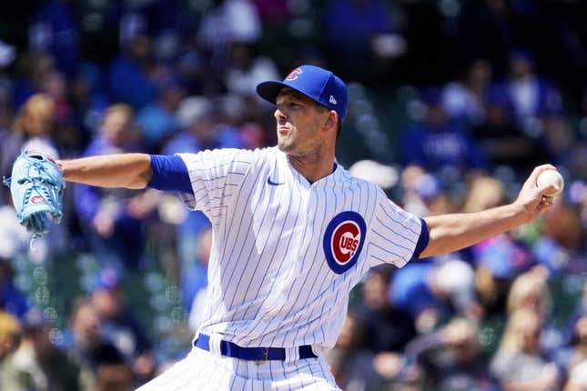 Apr 21, 2023; Chicago, Illinois, USA; Chicago Cubs starting pitcher Drew Smyly (11) throws the ball against the Los Angeles Dodgers during the first inning at Wrigley Field.