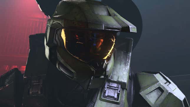 Master Chief looks intensely into the distance in Halo Infinite.