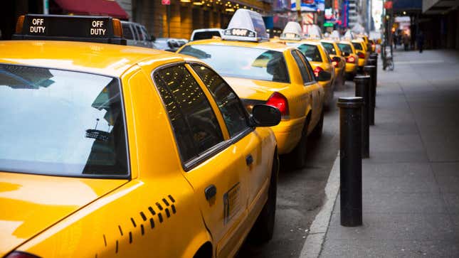 A line of taxi cabs in New York City