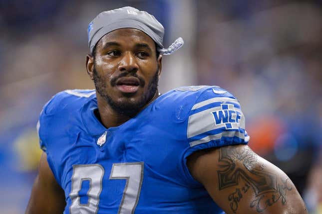 Dec 19, 2021; Detroit, Michigan, USA; Detroit Lions defensive end Nick Williams (97) looks on during the fourth quarter against the Arizona Cardinals at Ford Field.