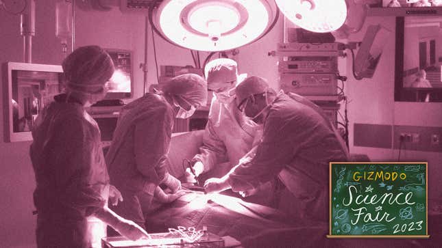 A photo of surgeons and a patient. Scientists Duke University created a combination heart transplant-thymus procedure.