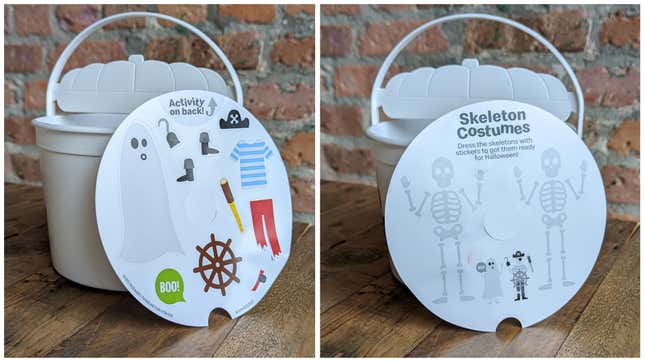McDonald's Boo Bucket activity card featuring stickers and a "dress the skeleton" activity