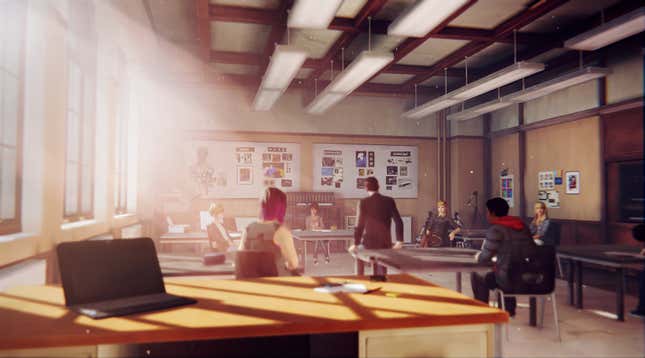A classroom in the game Life is Strange.