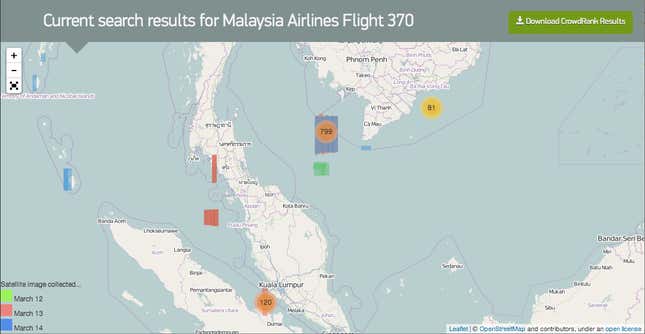 The search area for MH370 as of March 14.