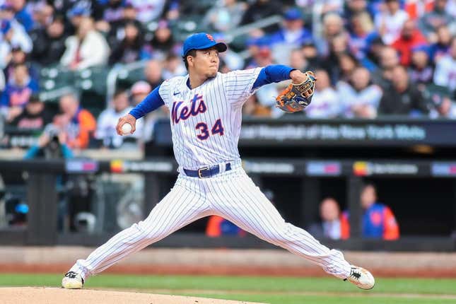 Apr 8, 2023; New York City, New York, USA;  New York Mets starting pitcher Kodai Senga (34) at Citi Field.
