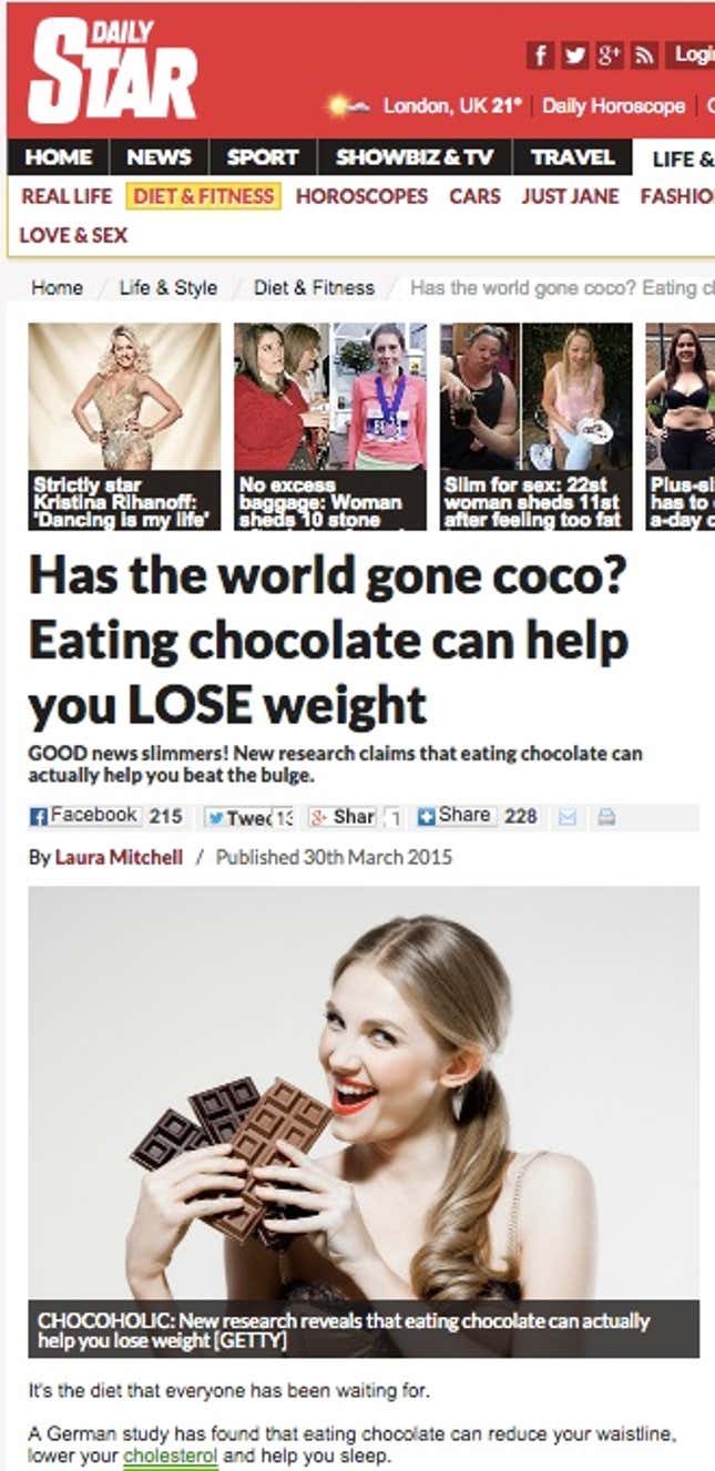 Image for article titled I Fooled Millions Into Thinking Chocolate Helps Weight Loss. Here's How.