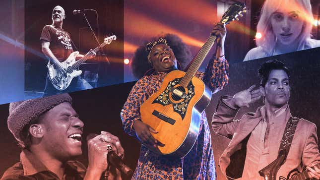 Clockwise from top left: The Descendants (Photo: Lorne Thomson/Getty Images), Billie Eilish (Screenshot), Prince (Photo: Theo Wargo/Getty Images), Yola (Photo: Jason Kempin/Getty Images), and Leon Bridges (Photo: CBS/Getty Images)