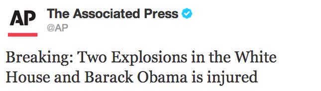 Image for article titled Markets briefly plunge after AP’s hacked Twitter account falsely reports White House explosions