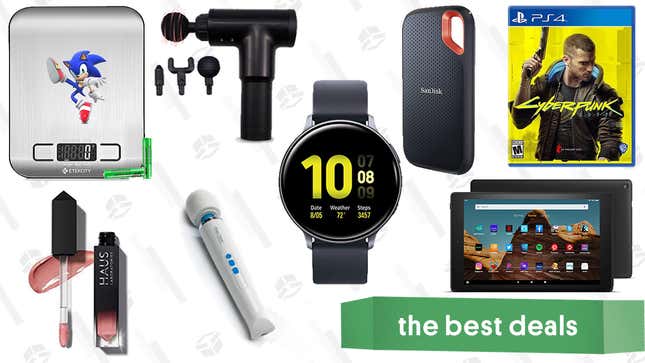 Image for article titled Monday&#39;s Best Deals: Fire HD 10 Tablet, Samsung Galaxy Watch Active2, Cyberpunk 2077, Kitchen Scale, Haus Laboratories Sale, Babeland Vibes Sale, and More