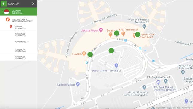 Grab pick-up points at Jakarta’s Soekarno–Hatta international airport.