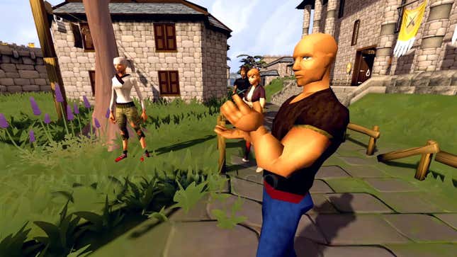 Runescape characters clapping in a village.