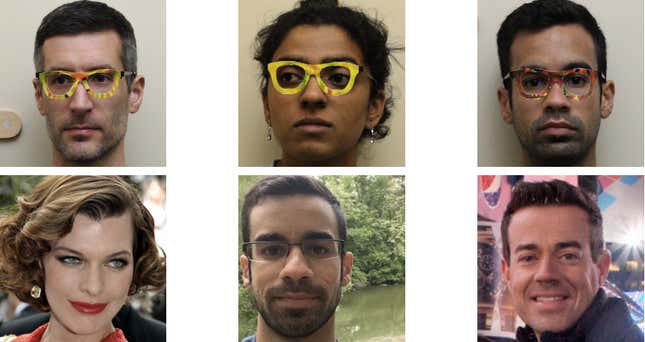 Top images show the real person, and the bottom images show the identity chosen by facial recognition.