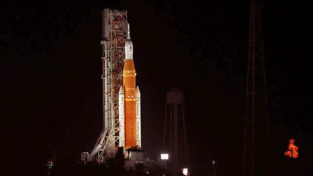 A photo of the Artemis mission on the launch pad. 
