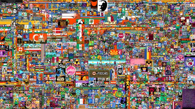 A portion of the r/place image created by hundreds of Reddit users over just a few days.