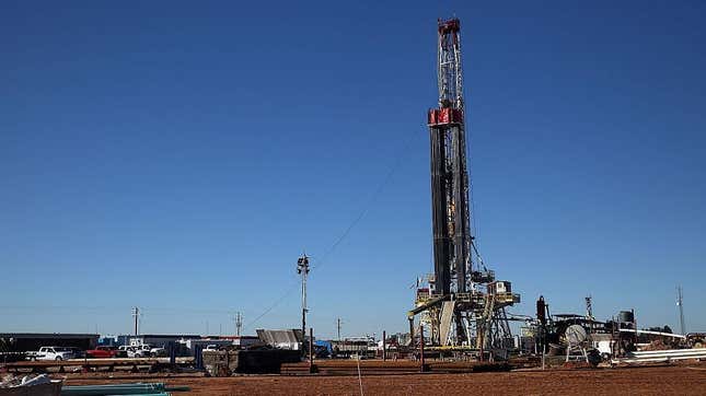 A fracking site is situated on the outskirts of town in the Permian Basin oil field on January 21, 2016 in the oil town of Midland, Texas. 