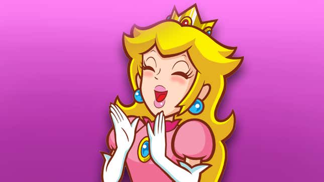 Princess Peach with an extremely happy expression on her face.