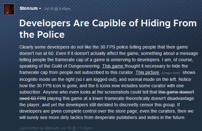 Image for article titled The Story Behind Steam’s 'Framerate Police'