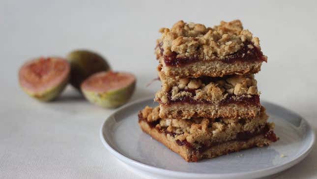 Stack of homemade fig crumble bars