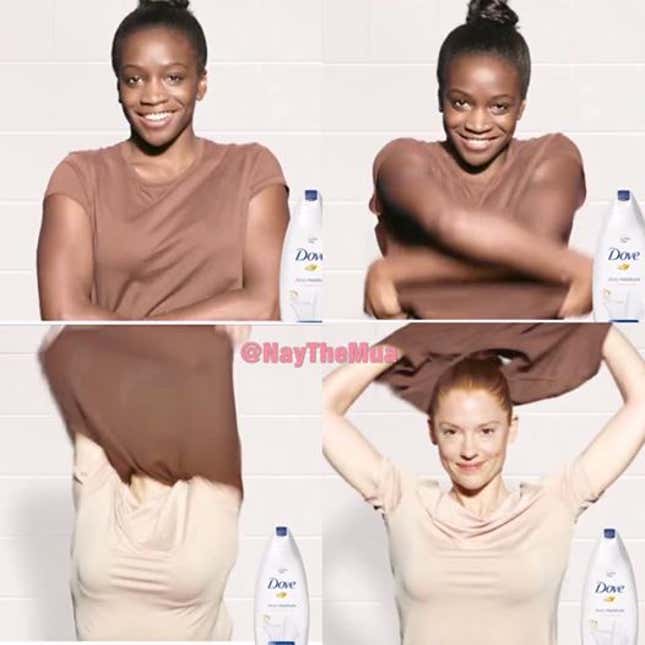 Lola Ogunyemi, top, and fellow model in the Dove ad.