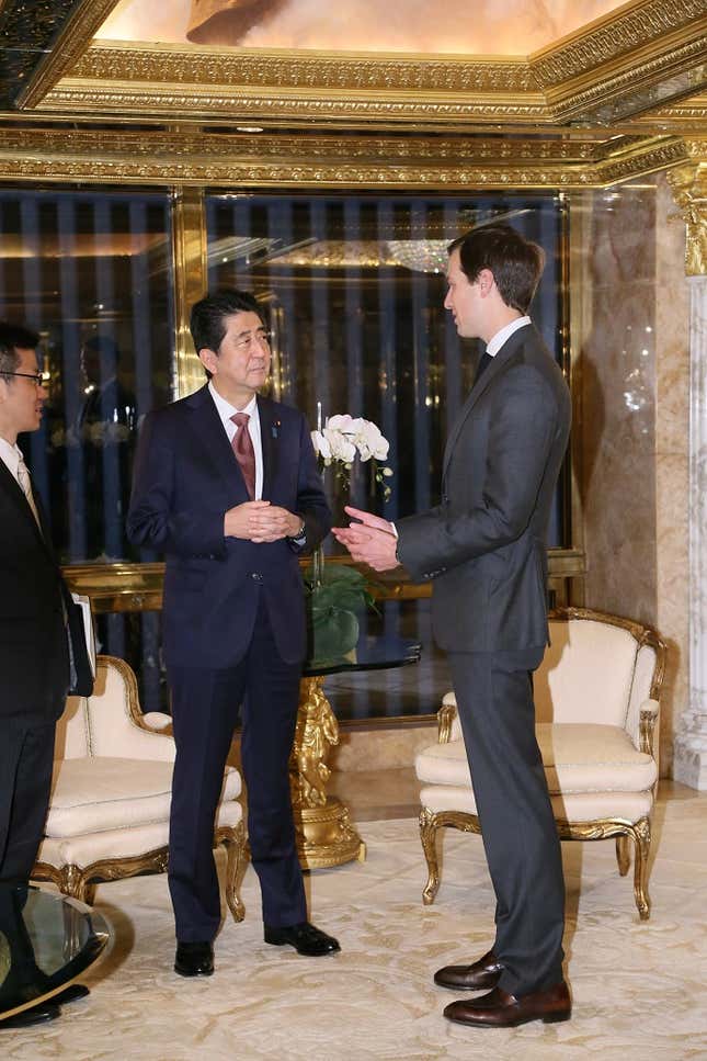 Trump’s son-in-law Jared Kushner meets Abe.