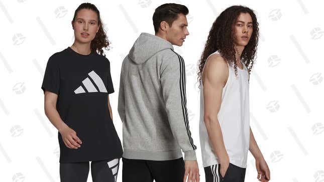 Fill your cart with Adidas threads, including T-shirts, jackets, hoodies, shorts, shoes, and more for 25% off. 