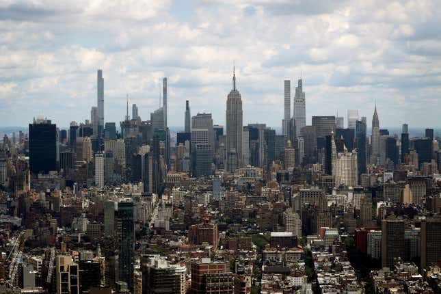A general view of the skyline of Manhattan as seen from the One World Trade Center Tower in New York
