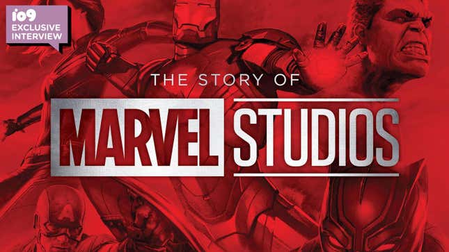 A crop of the upcoming book cover for The Story of Marvel Studios features Captain Marvel, Iron Man, Hulk, and more all in red.