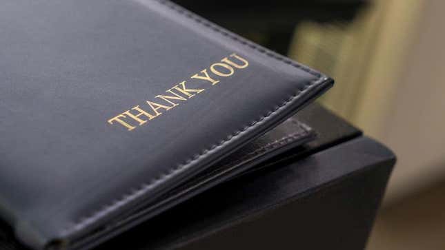 Bill holder that says "thank you"